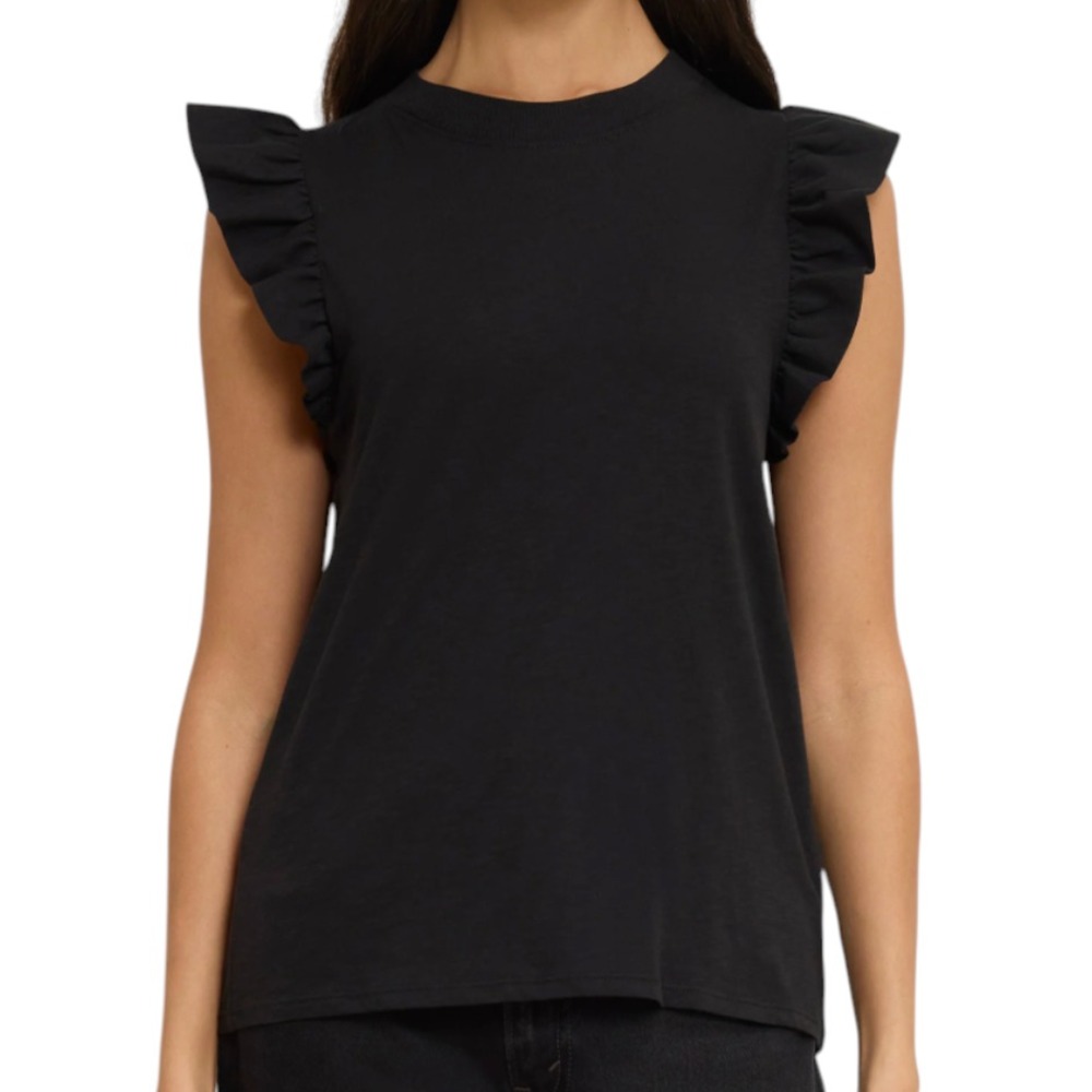 NATION LTD Black Knit PAULETTE TANK TOP Ruffle Flutter Sleeve PIMA COTTON sz S